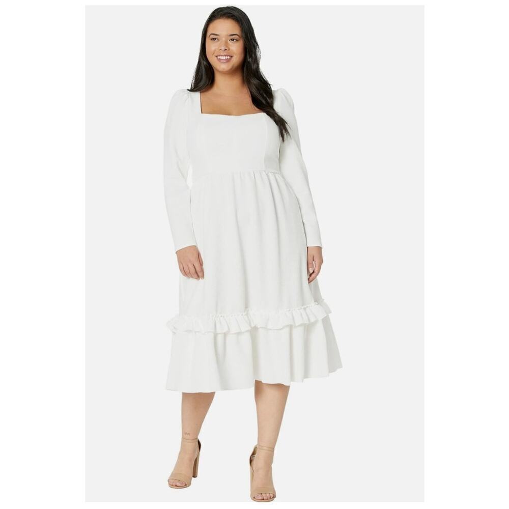 LITTLE MISTRESS White Dolly Waffle Midi Dress Women Size 8